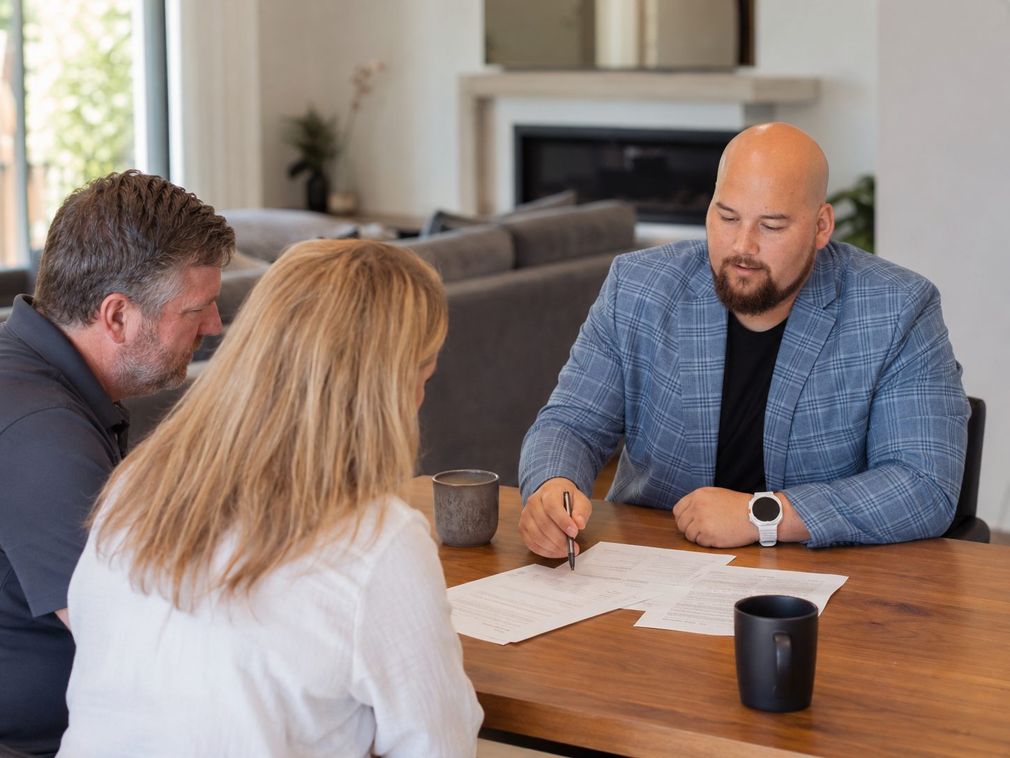 Dana Hoyt reviewing a Utah Seller's Property Condition Disclosure with sellers at a dining table