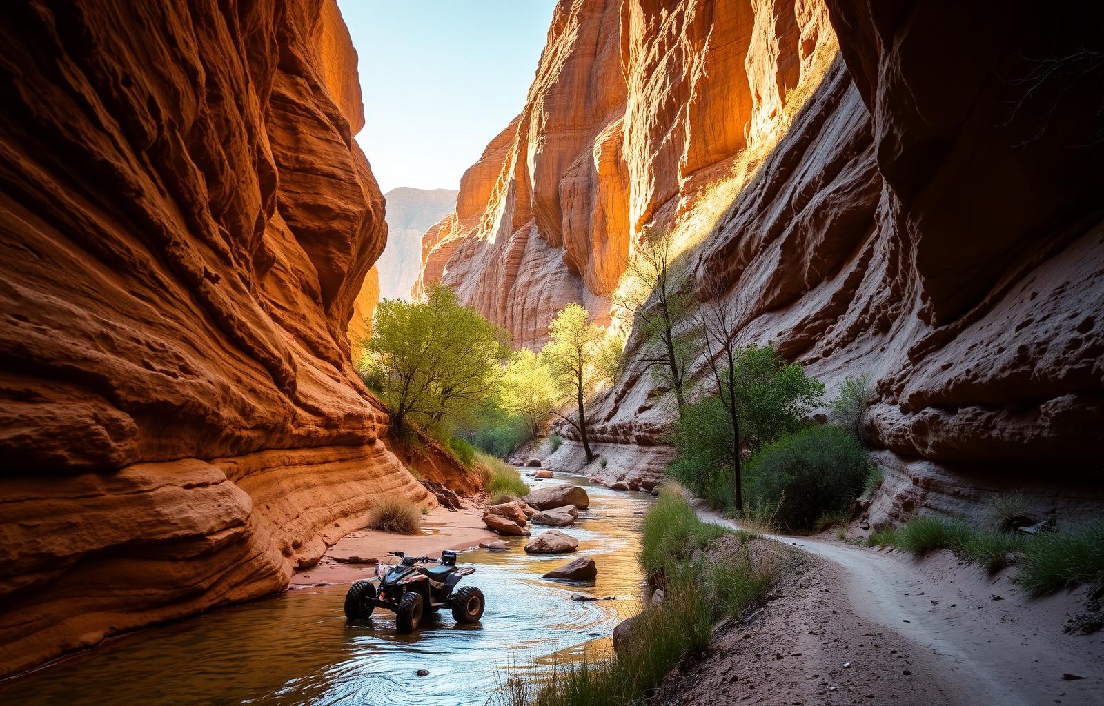 Chicken Creek Canyon near Levan, Utah — narrow canyon walls with a stream and OHV trail