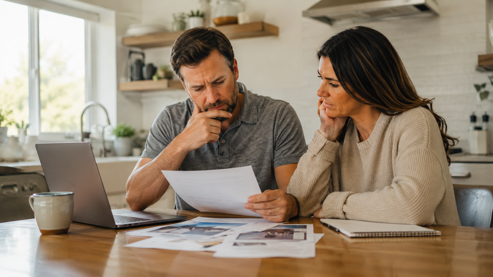 A Nephi couple reviewing their home listing and pricing at the kitchen table