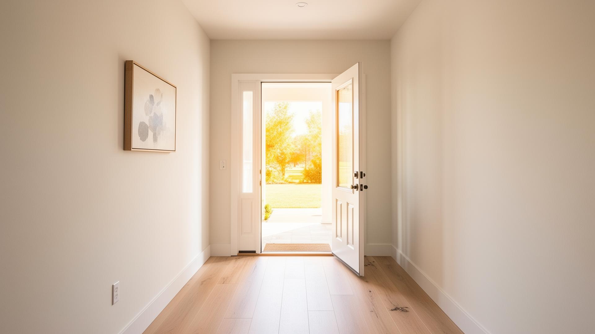 Bright clean home entry with natural light, neutral walls, and uncluttered hallway — the kind of first impression that helps a Utah home show well